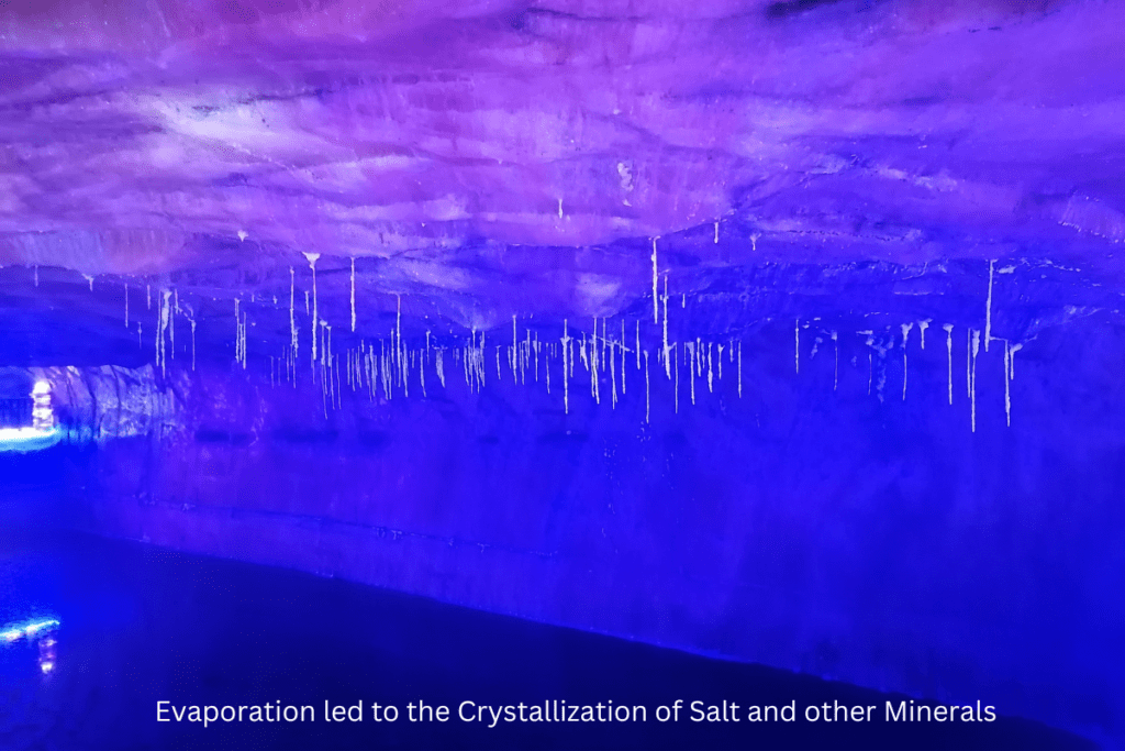 Evaporation of sea water led to the crystallization of salt and other minerals